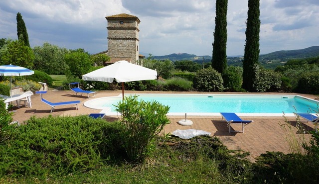 Old stone farmhouse with tower and private swimming pool, in the countryside