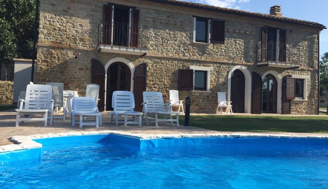 Renovated farmhouse with private swimming pool and spectacular views.